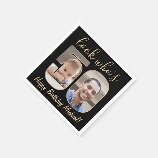 Kijk wie is 50 Zwart & Goud 2 Foto Gelukkige Verja Servet (Hoek)