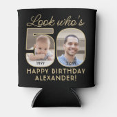 Kijk wie is 50 Zwart & Goud 2 Foto Verjaardagsfees Blikjeskoeler (Voorkant)