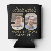 Kijk wie is 50 Zwart & Goud 2 Foto Verjaardagsfees Blikjeskoeler (Achterkant)