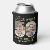 Kijk wie is 50 Zwart & Goud 2 Foto Verjaardagsfees Blikjeskoeler (Blikje Achterkant)