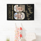 Kijk wie is 50 Zwart & Goud 2 Foto Verjaardagsfees Spandoek (Insitu)