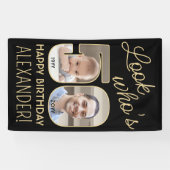 Kijk wie is 50 Zwart & Goud 2 Foto Verjaardagsfees Spandoek (Horizontaal)