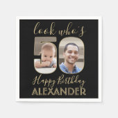 Kijk wie is 50 zwart & goud vijftigste verjaardag  servet (Voorkant)