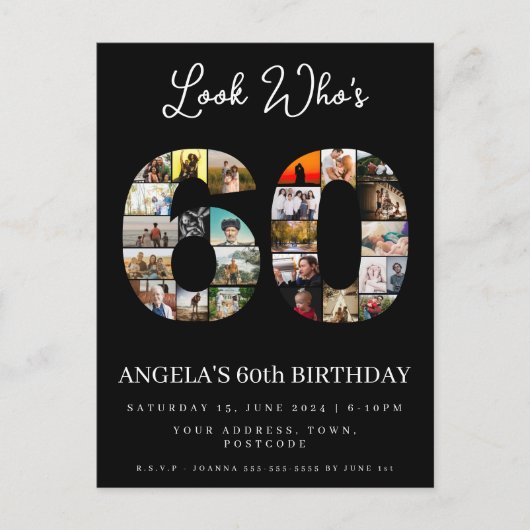 kijk wie is 60 gelukkig verjaardag Foto arrangemen Uitnodiging Briefkaart (Voorkant)
