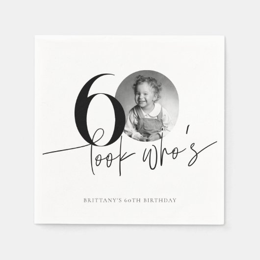 Kijk wie is 60 Grappige Foto Eenvoudige 60e Verjaa Servet (Voorkant)