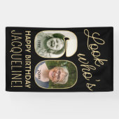 Kijk wie is 60 Zwart & Goud 2 Foto Verjaardagsfees Spandoek (Horizontaal)