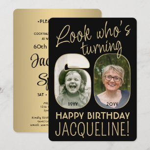 Kijk Wie is 60 Zwart & Goud Verjaardagsfeest 2 Fot Kaart