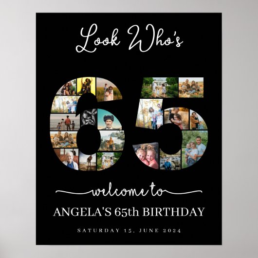 Kijk wie is 65 Happy Birthday fotocollage Poster (Voorkant)