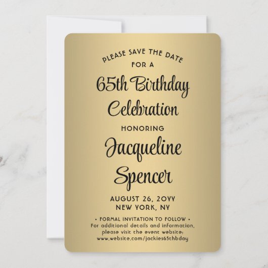 Kijk wie is 65 Zwart & Goud 2 Foto Verjaardagsfees Save The Date (Achterkant)