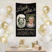 Kijk wie is 65 Zwart & Goud 2 Foto Verjaardagsfees Spandoek