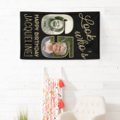 Kijk wie is 65 Zwart & Goud 2 Foto Verjaardagsfees Spandoek (Insitu)
