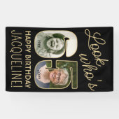 Kijk wie is 65 Zwart & Goud 2 Foto Verjaardagsfees Spandoek (Horizontaal)