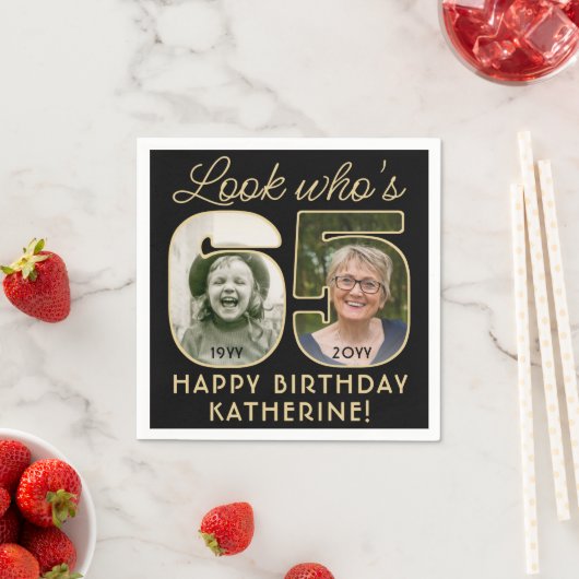Kijk Wie is 65 Zwart & Goud Gelukkige Verjaardag 2 Servet (Insitu)