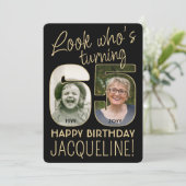 Kijk Wie is 65 Zwart & Goud Verjaardagsfeest 2 Fot Kaart (Staand voorkant)