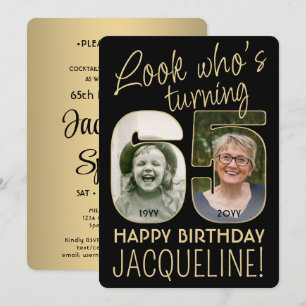Kijk Wie is 65 Zwart & Goud Verjaardagsfeest 2 Fot Kaart