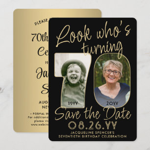 Kijk wie is 70 Zwart & Goud 2 Foto Verjaardagsfees Save The Date