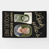 Kijk wie is 70 Zwart & Goud 2 Foto Verjaardagsfees Spandoek (Horizontaal)