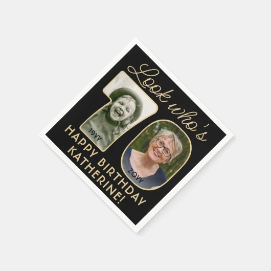 Kijk Wie is 70 Zwart & Goud Gelukkige Verjaardag 2 Servet (Hoek)