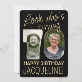 Kijk Wie is 70 Zwart & Goud Verjaardagsfeest 2 Fot Kaart (Voorkant)