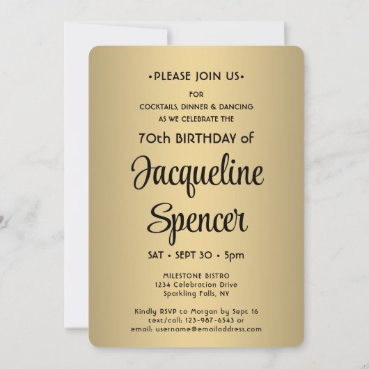 Kijk Wie is 70 Zwart & Goud Verjaardagsfeest 2 Fot Kaart (Achterkant)