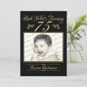 Kijk Wie is 75 Foto Goud Zwart Kaart (Staand voorkant)