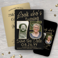 Kijk wie is 75 Zwart & Goud 2 Foto Verjaardagsfees