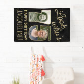 Kijk wie is 75 Zwart & Goud 2 Foto Verjaardagsfees Spandoek (Insitu)