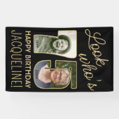 Kijk wie is 75 Zwart & Goud 2 Foto Verjaardagsfees Spandoek (Horizontaal)