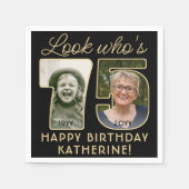 Kijk Wie is 75 Zwart & Goud Gelukkige Verjaardag 2 Servet (Voorkant)