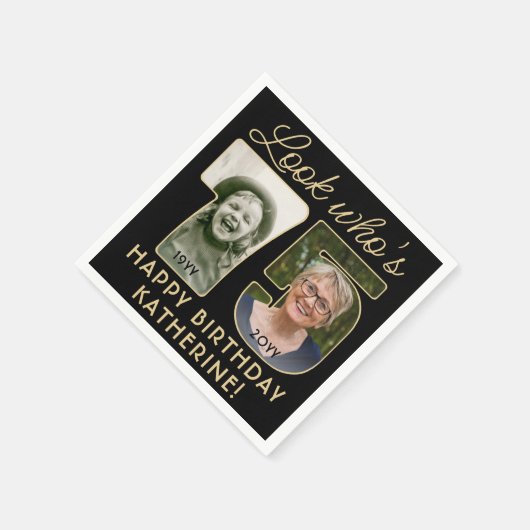 Kijk Wie is 75 Zwart & Goud Gelukkige Verjaardag 2 Servet (Hoek)
