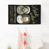 Kijk wie is 80 Zwart & Goud 2 Foto Verjaardagsfees Spandoek (Insitu)