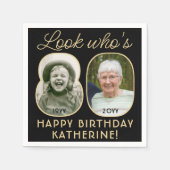 Kijk Wie is 80 Zwart & Goud Gelukkige Verjaardag 2 Servet (Voorkant)