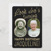 Kijk Wie is 80 Zwart & Goud Verjaardagsfeest 2 Fot Kaart (Voorkant)