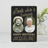 Kijk Wie is 80 Zwart & Goud Verjaardagsfeest 2 Fot Kaart (Staand voorkant)