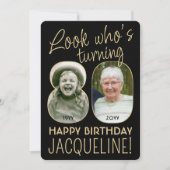 Kijk Wie is 80 Zwart & Goud Verjaardagsfeest 2 Fot Kaart (Voorkant)