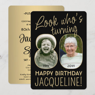 Kijk Wie is 80 Zwart & Goud Verjaardagsfeest 2 Fot Kaart