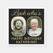 Kijk Wie is 90 Zwart & Goud Gelukkige Verjaardag 2 Servet (Voorkant)