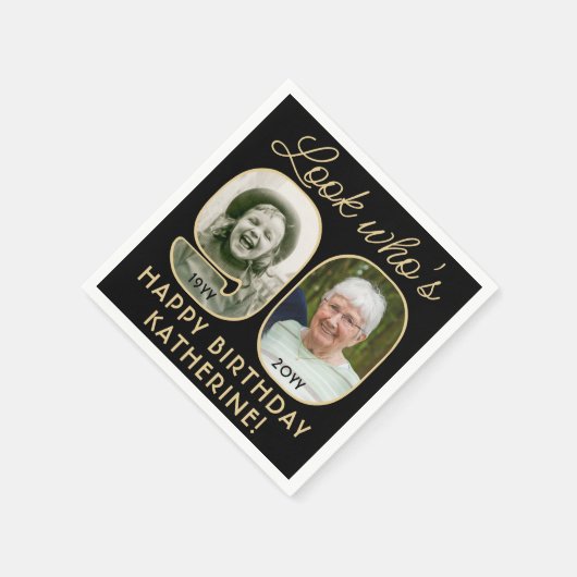 Kijk Wie is 90 Zwart & Goud Gelukkige Verjaardag 2 Servet (Hoek)