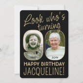 Kijk Wie is 90 Zwart & Goud Verjaardagsfeest 2 Fot Kaart (Voorkant)