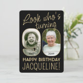 Kijk Wie is 90 Zwart & Goud Verjaardagsfeest 2 Fot Kaart (Staand voorkant)