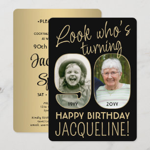 Kijk Wie is 90 Zwart & Goud Verjaardagsfeest 2 Fot Kaart