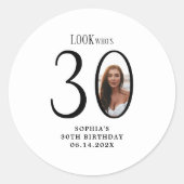Kijk Wie is Dertig Minimale Foto 30e Verjaardag Ronde Sticker (Voorkant)