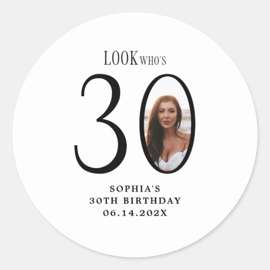 Kijk Wie is Dertig Minimale Foto 30e Verjaardag Ronde Sticker (Voorkant)