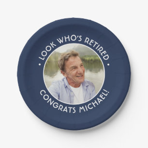 Kijk wie is gepensioneerde marine & witte pensioen papieren bordje