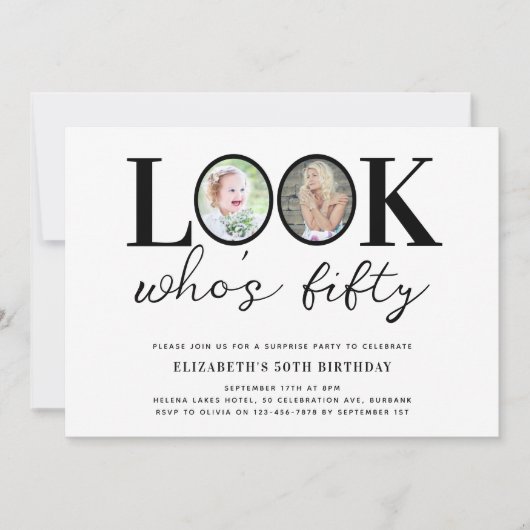 Kijk wie is vijftig foto 50ste verjaardagsfeestje kaart (Voorkant)