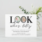 Kijk wie is vijftig foto 50ste verjaardagsfeestje kaart (Staand voorkant)