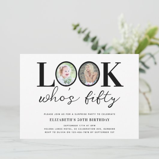Kijk wie is vijftig foto 50ste verjaardagsfeestje kaart (Staand voorkant)