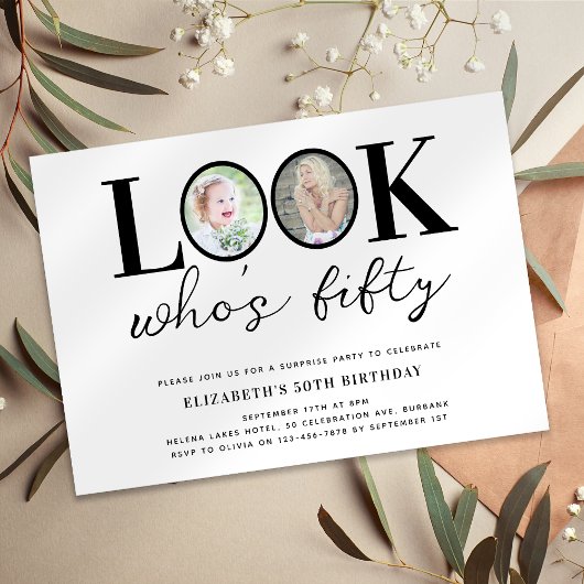 Kijk wie is vijftig foto 50ste verjaardagsfeestje kaart