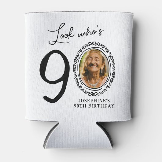 Kijk Wie Negentig Foto 90ste Verjaardag Blikjeskoeler (Voorkant)