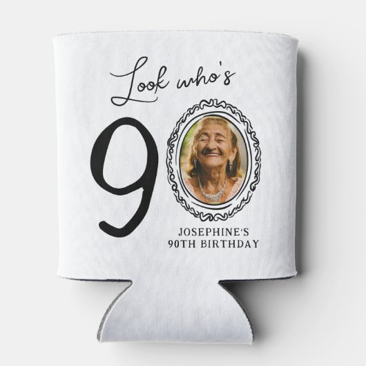 Kijk Wie Negentig Foto 90ste Verjaardag Blikjeskoeler (Achterkant)